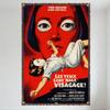 Vintage Les Yeux Sans Visage Movie Poster Metal Tin Sign, Red Background Rusty Border, Horror Film Decor for Bar Pub Home Cafe W
