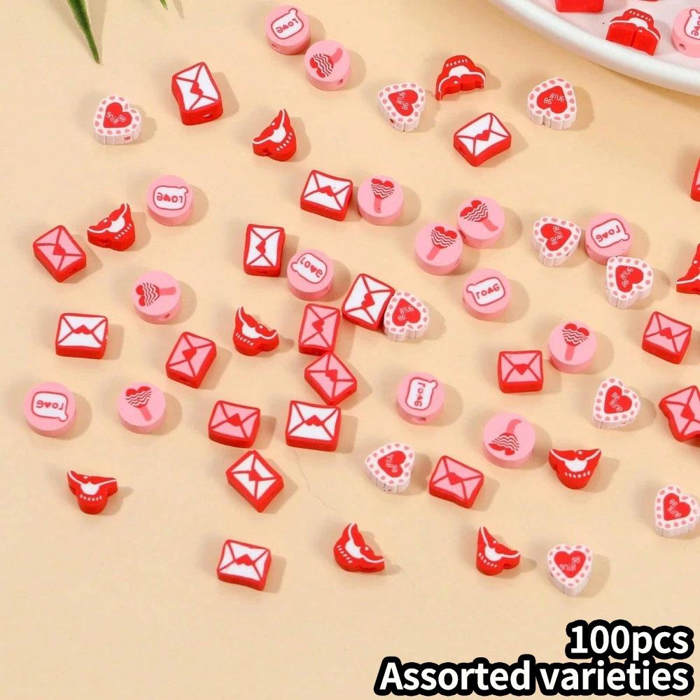 20/50/100 pieces 10mm clay bead bracelets made of red/pink rose envelopes, heart-shaped polymer clay bead jewelry, DIY bracelets, earrings accessories