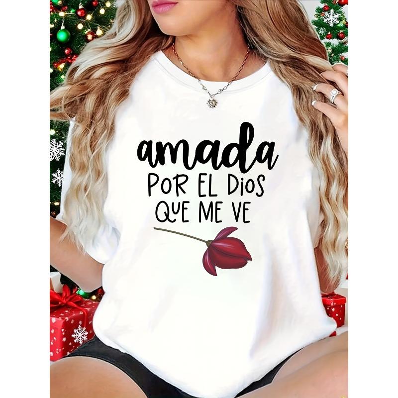 Plus Size, Plus-size T-shirt for Women with Spanish Text  amada POR EL Dios QUE ME VE  (Loved by the God Who Sees Me) Print S белый