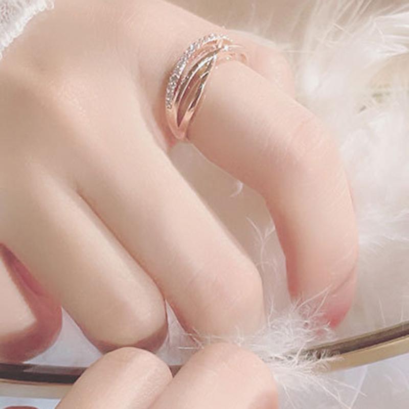 Fashion Ladies Crystal Cross Open Adjustable Rings Jewelry