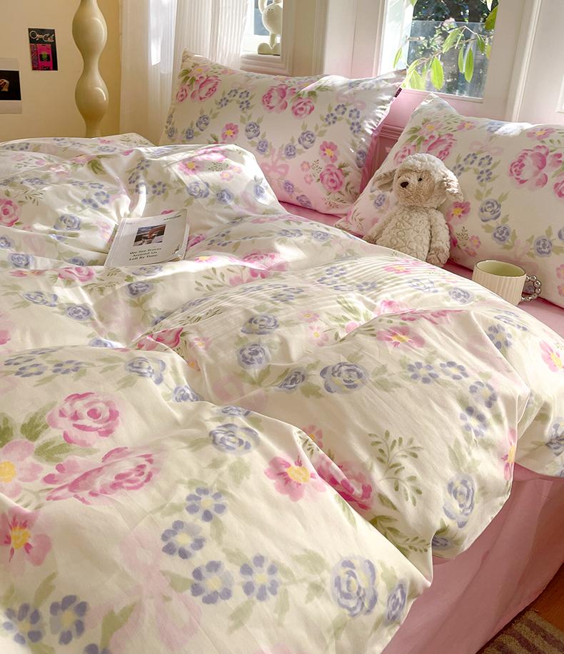 Small Fresh Flower Cotton Printed Three/Four Piece Bedding Set - Tinglan