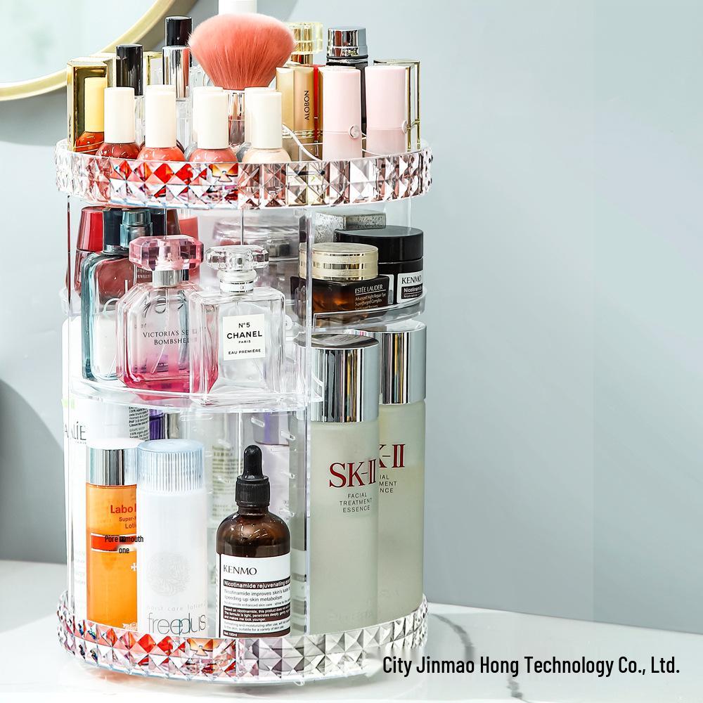 Transparenter drehbarer Make-up-Organizer mit Diamantmuster für den Schminktisch