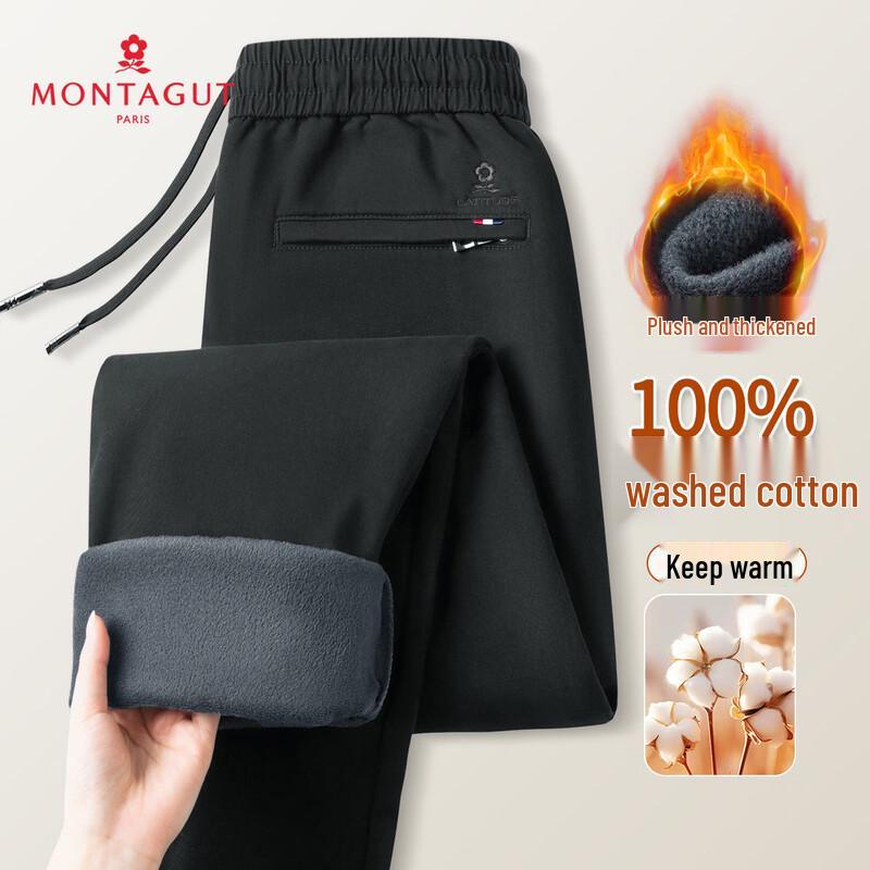 MONTAGUT Men s Washed Cotton Fleece-Lined Casual Pants 3XL
