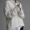 Women Cardigan Sweater Jacket Imitation Mink Fur Versatile Female Sweater V-neck Loose Ladies Knitted Top