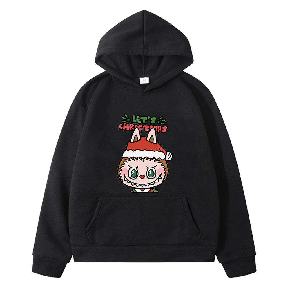 

labubu print Kawaii hoodies Fleece sweatshirt Autumn pullover boys anime hoodie Cartoon jacket y2k sudadera kids clothes girls 130 чёрный