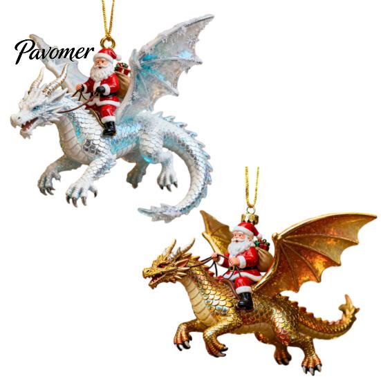 Prachtig kerstcadeau voor vrienden 2 stuks Kerstornamenten Santa Drakenrijder, 2D Acryl Vliegend Handgemaakt Feestelijke Hangende Ornamenten Claus Decoratie, Boom