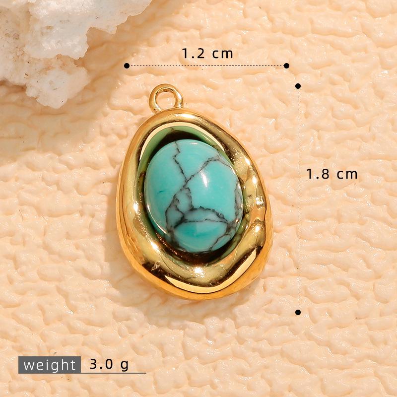 European Retro Turquoise Geometric Oval Pendant - Stainless & Titanium Steel Jewelry for Women