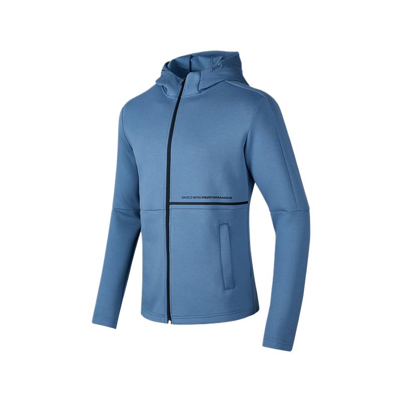 Skechers Comfort Life Series Sports Minimalist Letter Fashion Warm Knitted Hooded Jacket Men jackets Copenhagen-Blue P123M006-0378 M