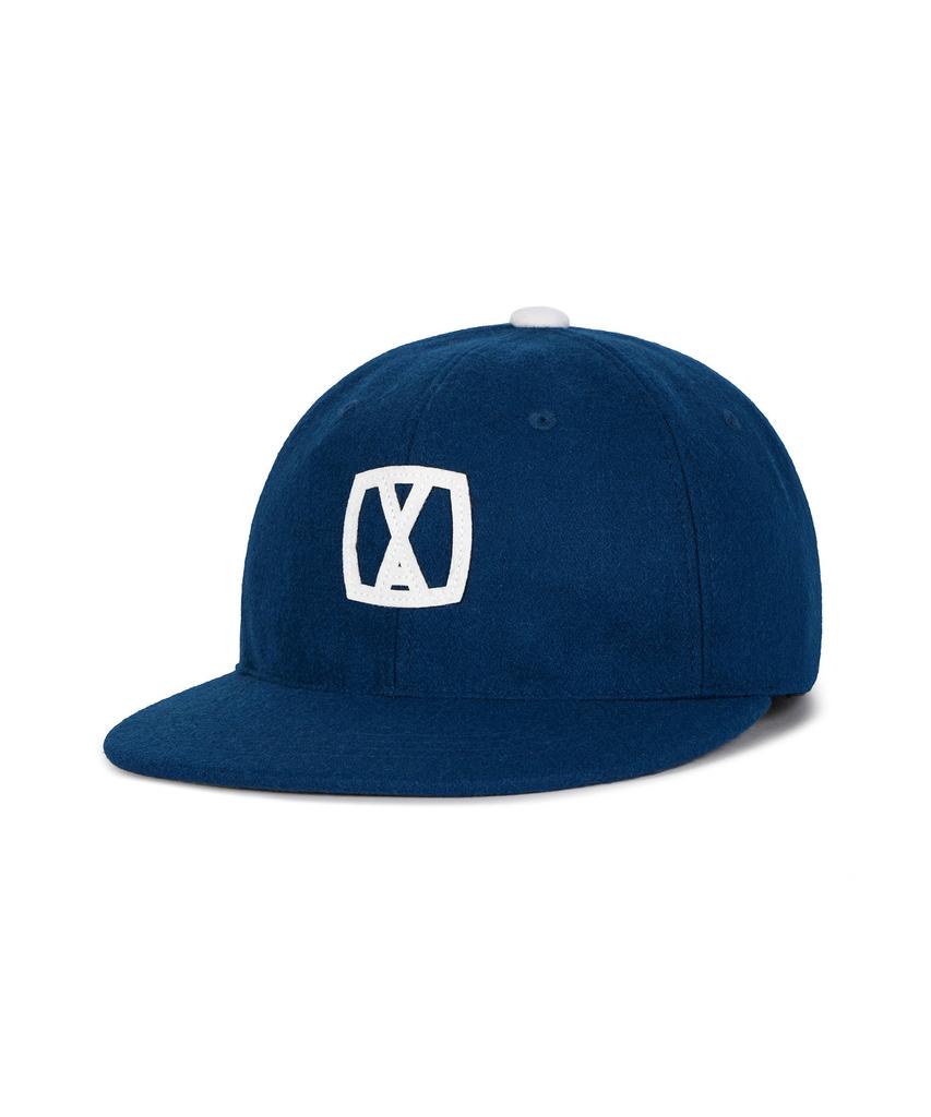 Bajal Va Square Applique Wool Baseball Cap Navy