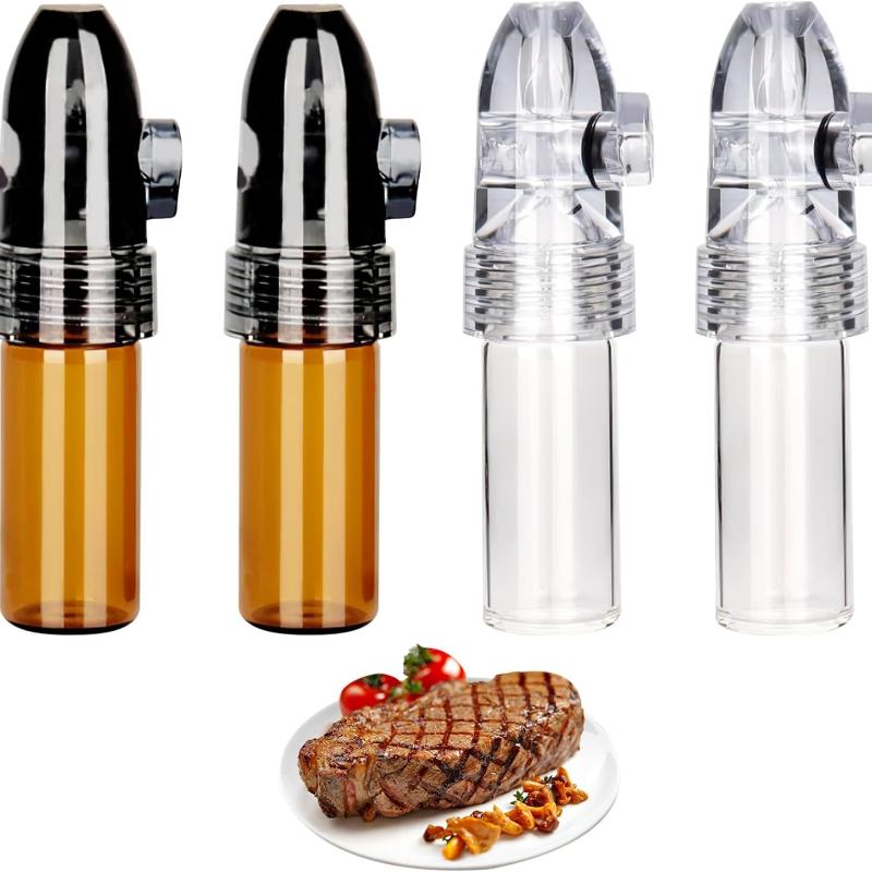 4 Pack Camping Spice Containers, Portable Spice Dispenser with Knob Switch Storage Bottle, Salt and Pepper Shakers Spice Storage for Outdoor Activitie