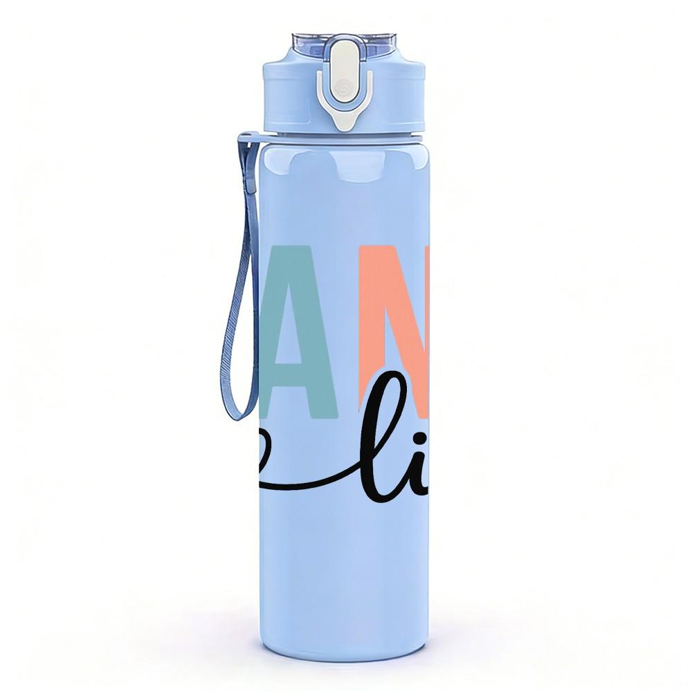 1PC Nana Life Heart Cursive 750ml Color Plastic Sports Water Bottle Leakproof Flip Straw Lid Suitable for Sports Office Home Use