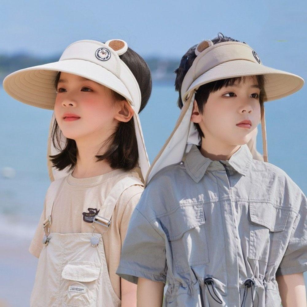 Quick Dry Kids Shawl Sun Hat Removable Baby Sun Protection Hat Fashion Cartoon Empty Top Hat  Girls