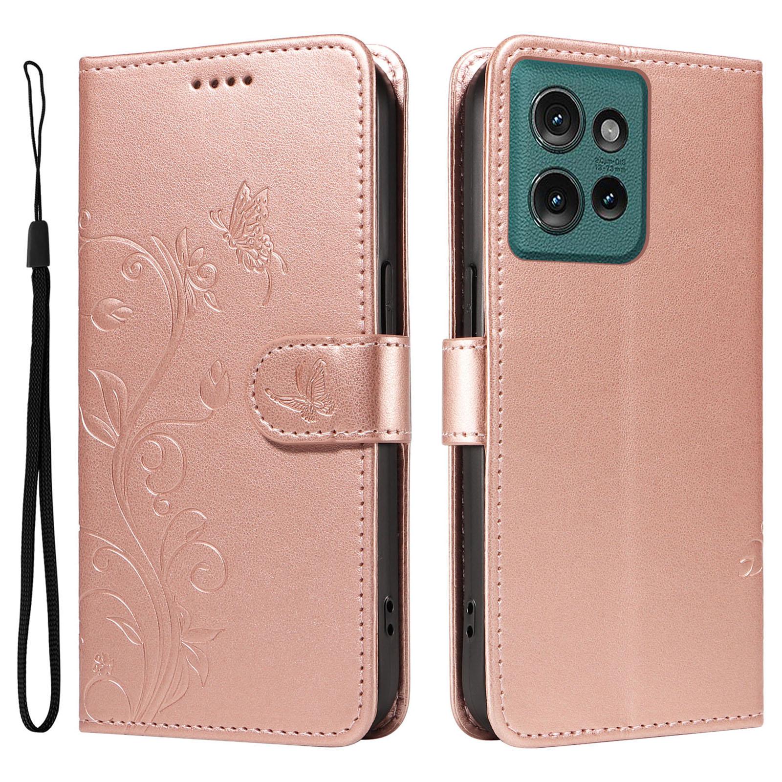 

For Motorola Edge 50 5G PU Leather Cases Flower Pattern Wallet Stand Phone Cover with Strap A