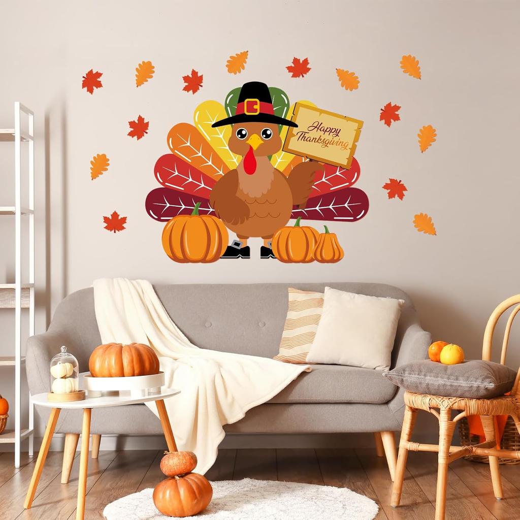 Turkey Bulletin Board Decoration Set Thanksgiving Turkey Crafts Kits DIY Printed Paper Turkey Cutouts Thanksgiving Decor for Home Party Decoration