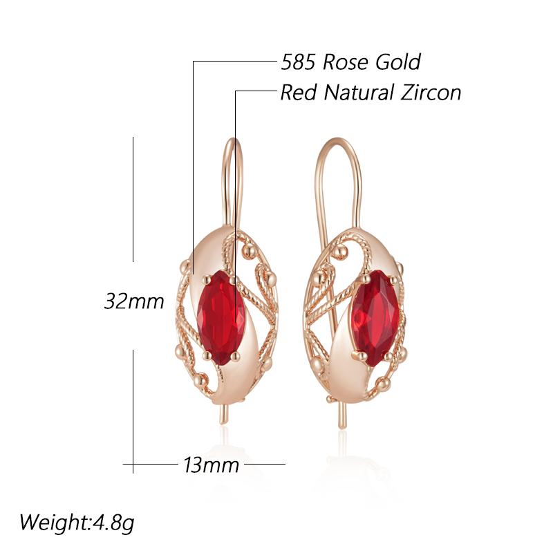 Glänzende Rote Natürliche Zirkon Vintage Hängeohrringe Für Damen Mode Roségoldfarben Hohe Qualität Täglicher Feinschmuck