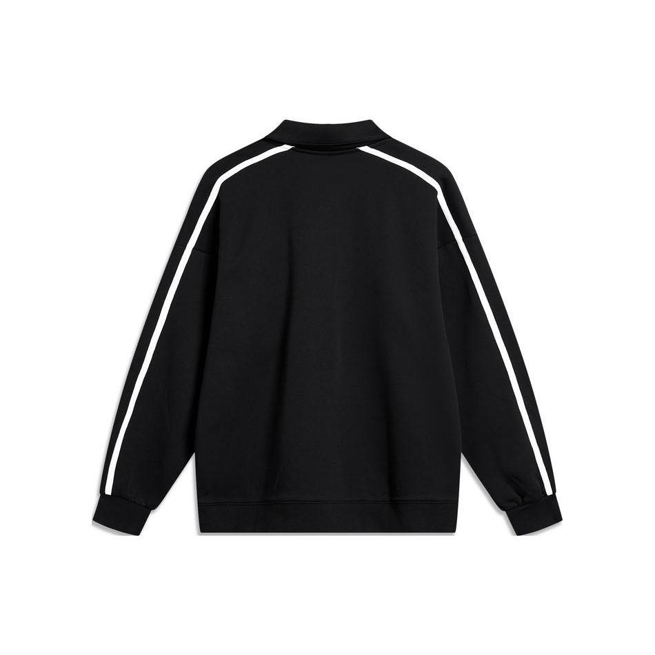 LiNing Sports Fashion Series Color Block Logo Letter Embroidery Polo Neck Long Sleeve Fleece Pullover Sweatshirt Unisex sweatshirt Black AWDU919-2