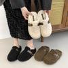 Luxury Furry Lambswool Slippers Woman Cover Toe Mules Shoes Winter Slip On Sliders House Pantuflas Mujer Curly Wool Fur Loafers