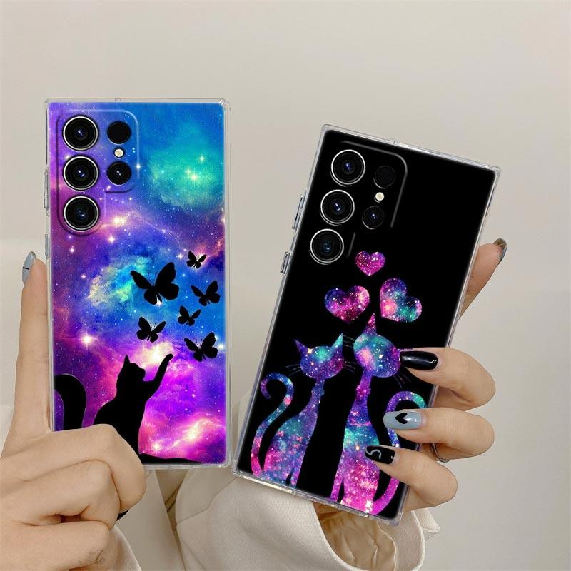 Funny Cartoon Cat Phone Case S25Ultra For Samsung Galaxy S25 S24 S23 S21 Ultra S20 FE S22 Plus A35 A55 S24FE 5G Case Clear Cover