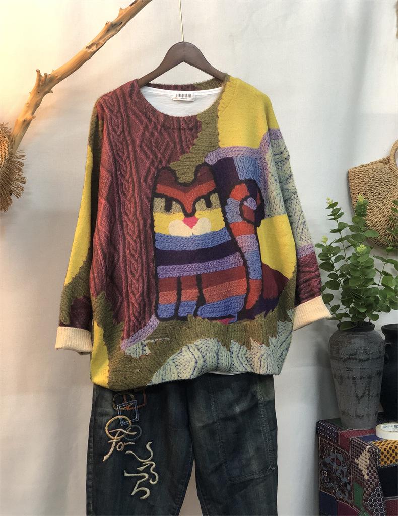 Autumn New Mink Fleece Sweater Loose Outer with Crew Neck Long-sleeved Sweater