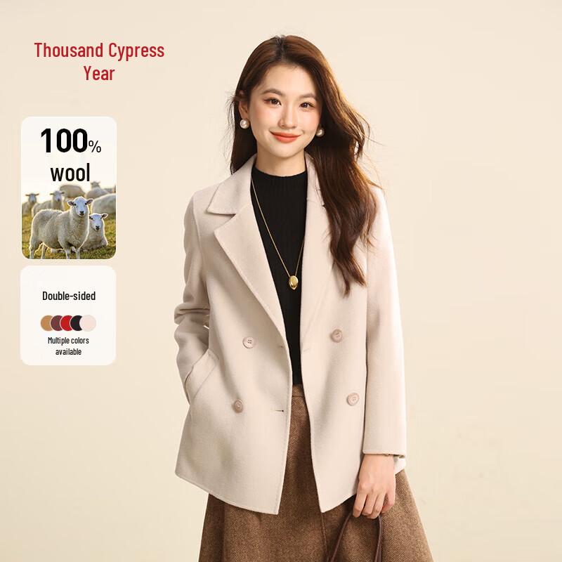 

QianBainian Women s 100% Wool Double-breasted Lapel Coat 3XL