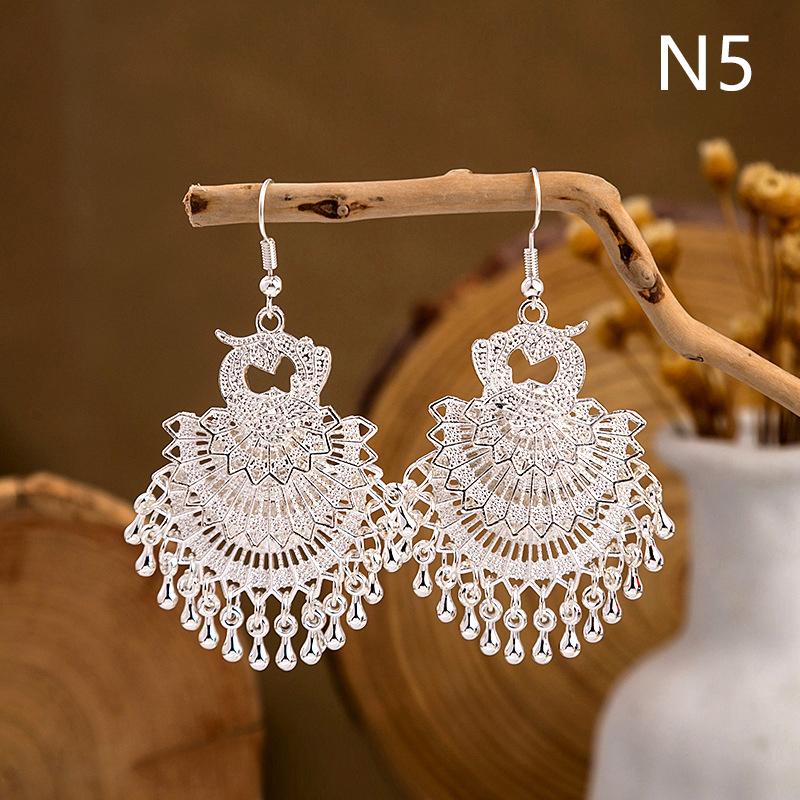 1Pair Peacock Earrings For Women Ethnic Earrings Pendientes Boho Bell Tassel Vintage Broncos Jewelry
