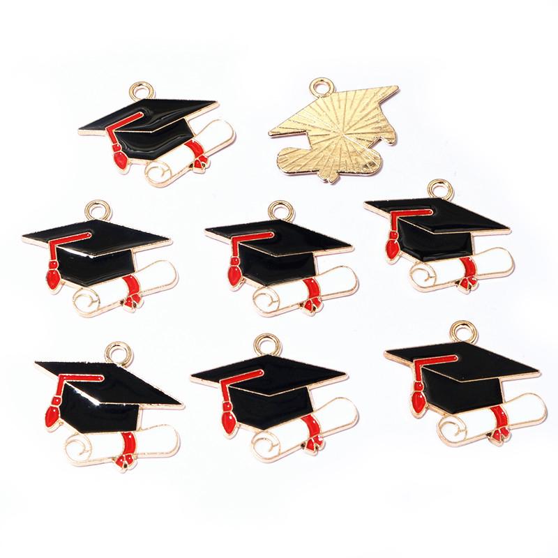 

10Pcs 23x27mm Enamel Graduation Hat Charms Pendant for Necklaces Earrings DIY Jewelry Making Decorations Accessories