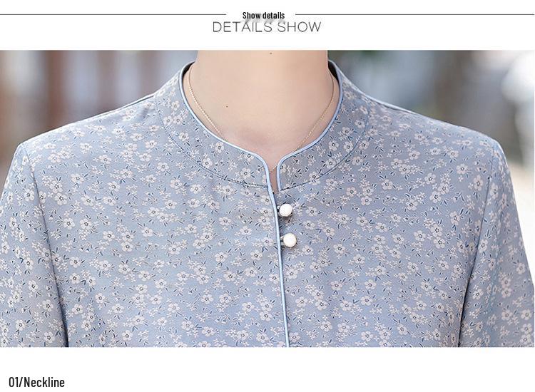 Mom's Summer Silk Seven-Sleeve Shirt - Floral Design for Middle-Aged & Elderly Women