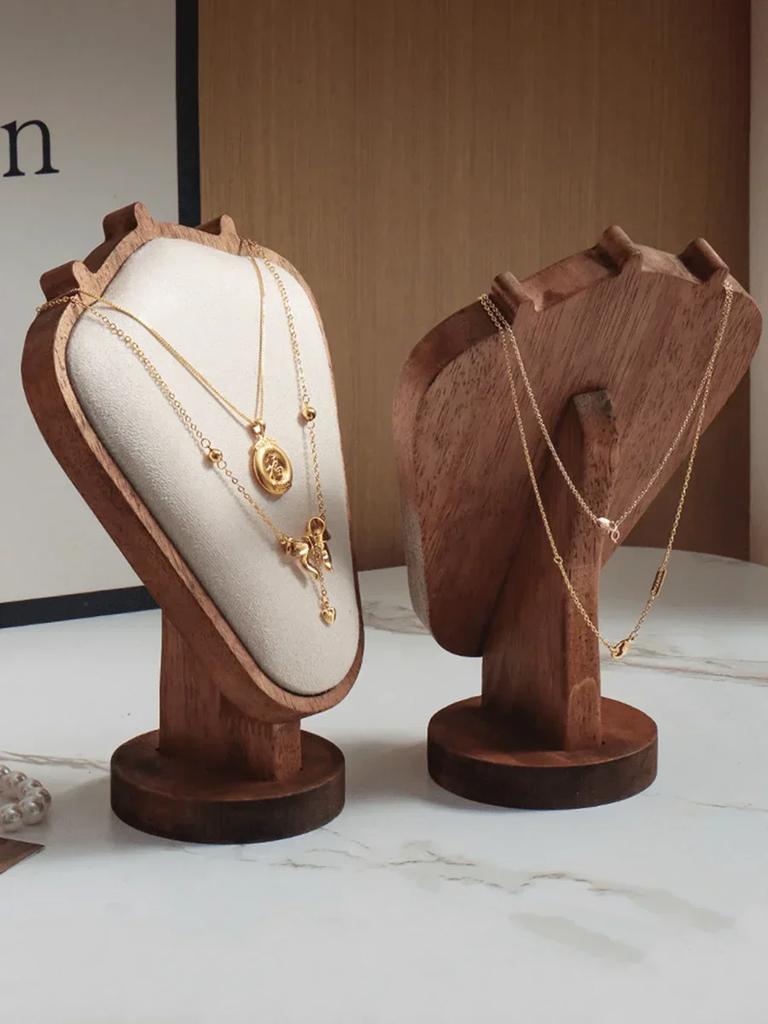 1pc Vintage Wooden Jewelry Display Stand - Velvet Bust Necklace Holder & Organizer for Home Decor
