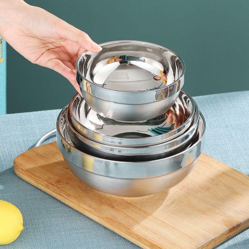 1Pcs 304 Stainless Steel Stainless Steel Bowl Double Layer Dish Container Durable Soup Rice Bowl