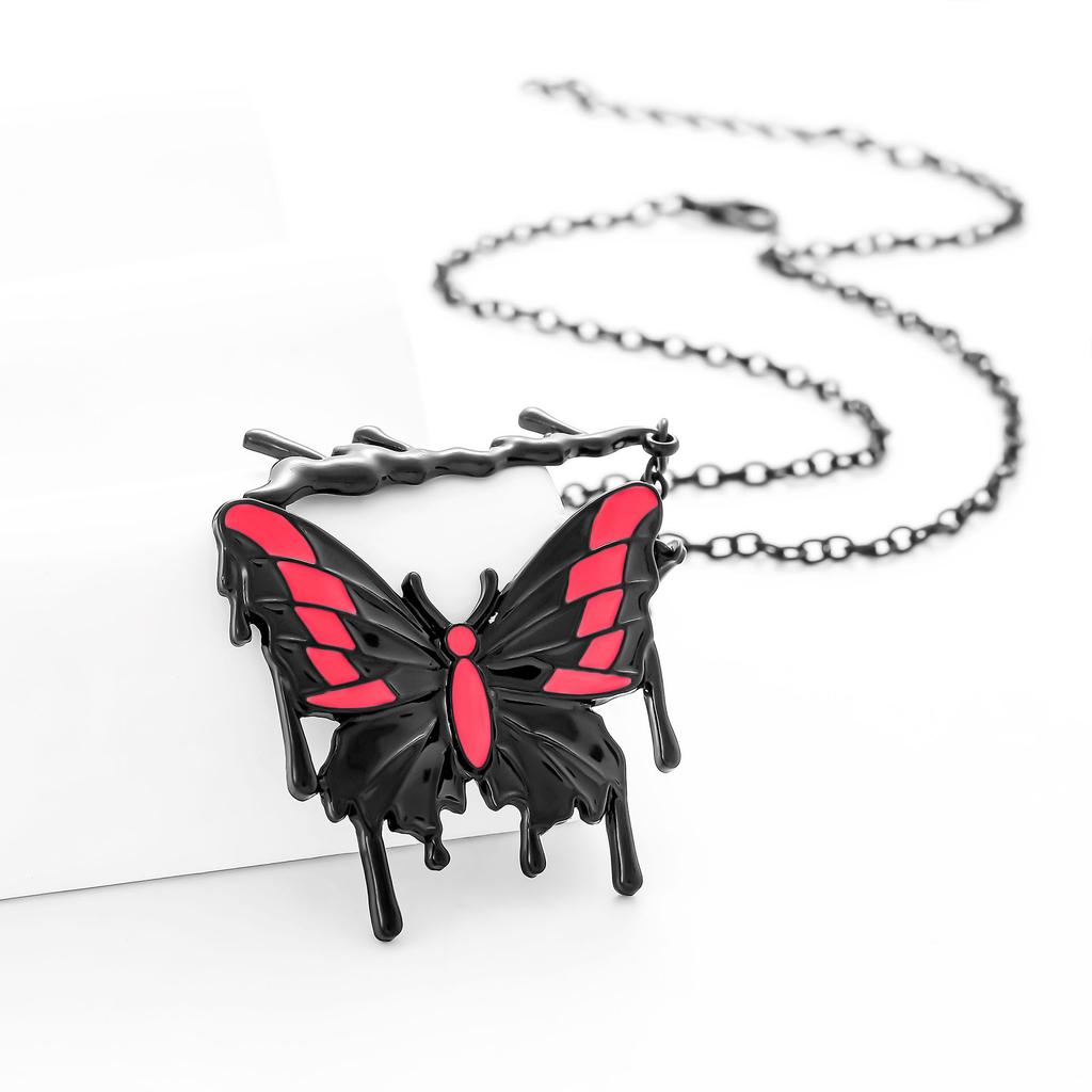 Necklace Personality Sexy Electrophoresis Black Drop Oil Powder Butterfly Pendant Collarbone Chain Necklace Female