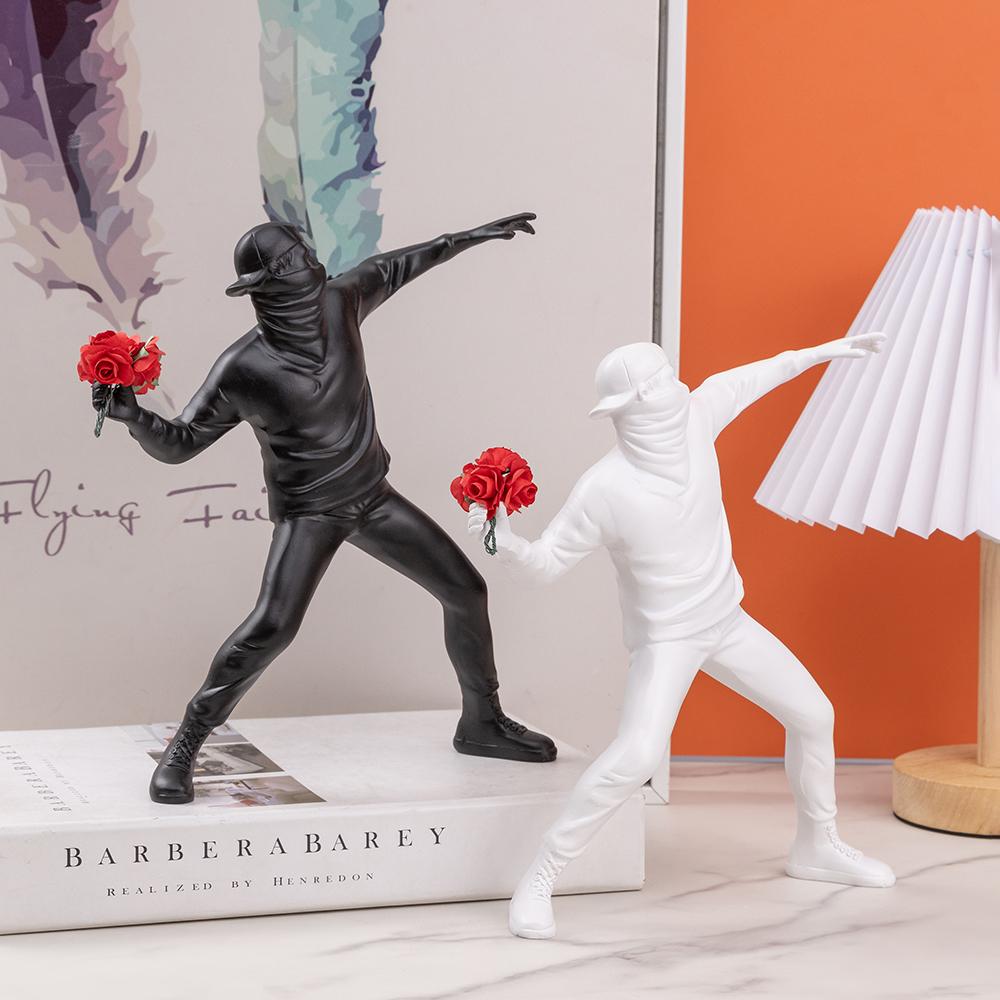 Blumenwerfer Statue Blumenwerfer Skulptur, Mann Figuren Heimdeko für Regale, Kunsthandwerk Schreibtischdekoration für Wohnzimmer