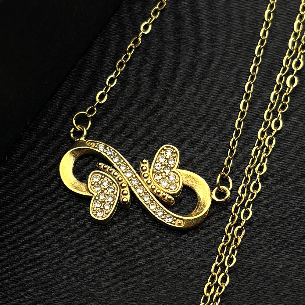 Infinity Symbol Clavicle Chain Women Butterfly Rhinestone Stainless Steel Gold Color New Design Necklace Jewelry Valentine Day