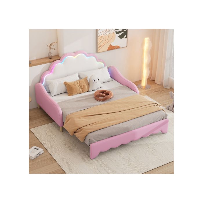 Canapé-lit - MUVOE - 140x200 cm - Éclairage LED - Matelas inclus - Rose