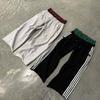 Vintage Style Unisex Track Pants High Waist Loose Straight Leg Striped Casual Trousers Streetwear