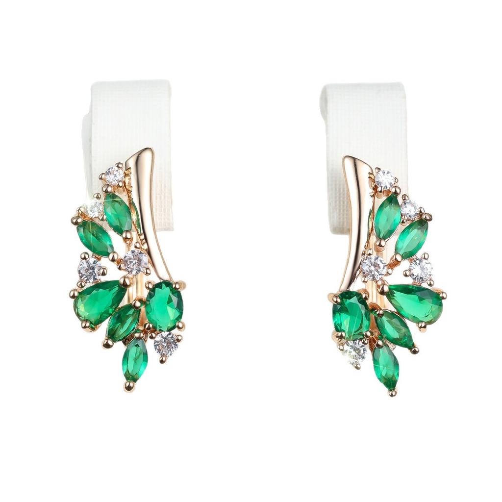 Female White Green Blue Zircon Stone Hoop Earrings Fashion Gold Color Wedding Jewelry for Women