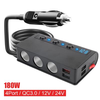 Splitter 3.0 Autoladegerät-Adapter für Telefon, iPad, Zigarettenanzünder, Autozubehör, 4-Port-USB-Ladebuchse, 12 V, 24 V, Schnellladung, 180 W