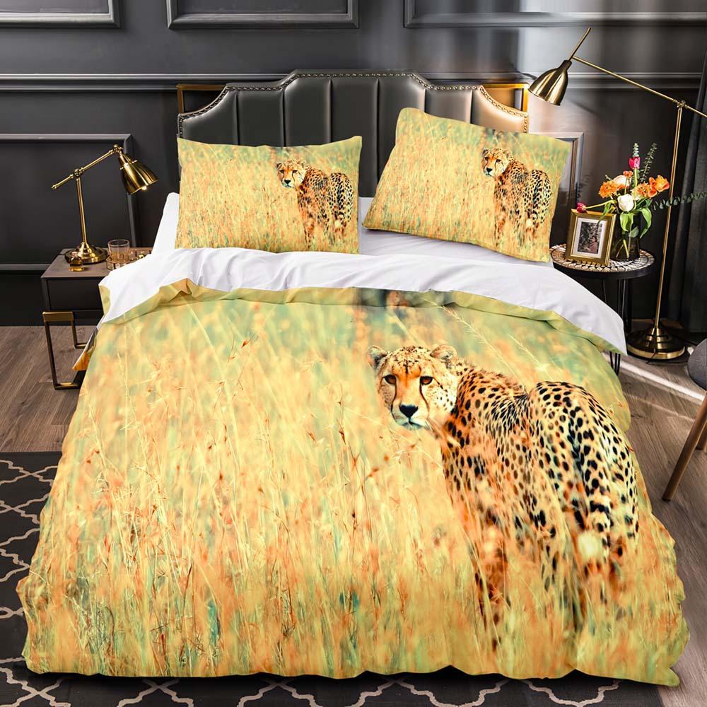 Lion King Queen Duvet Cover Watercolor Animal Bedding Set for Kids Teens Adults Colorful Wildlife 2/3pcs Polyester Quilt Cover