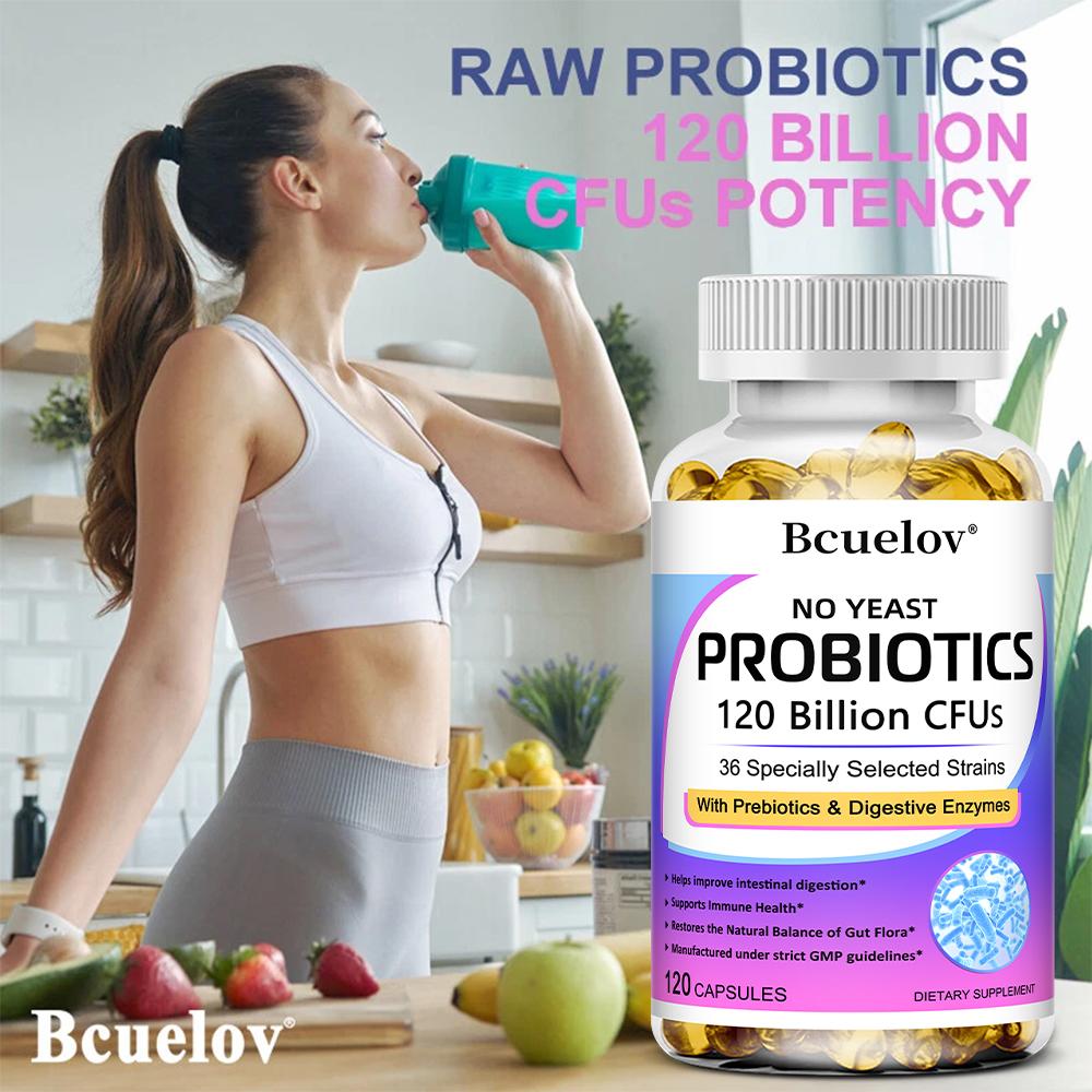 Bcuelov yeast free probiotic capsule active bacteria 36 strains prebiotics digestive enzymes enhance immunity and digestion absorption