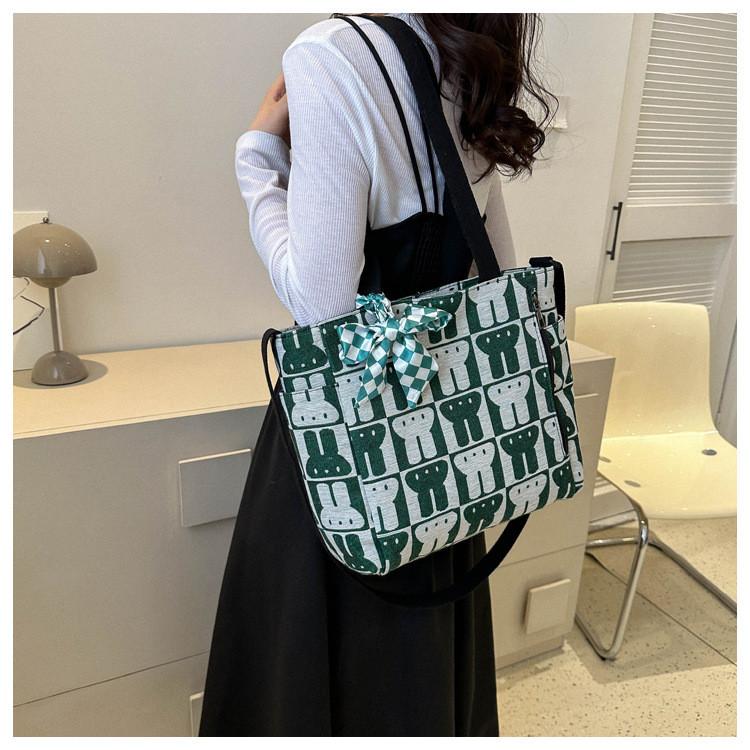 Trendy Korean Style Large Capacity Womens Shoulder Bag With Cute Cartoon Design Green
