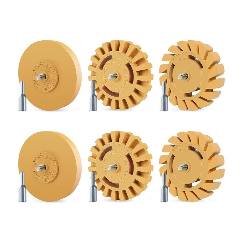 Premium-No-Scratch 4  Paint Safe Decal Remover 6 Pack Eraser Wheel Powerful Rubber Wheel With Drill Adapter