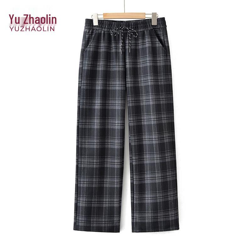 YUZHAOLIN Women s Plaid High-Waist Wide-Leg Pants 2XL