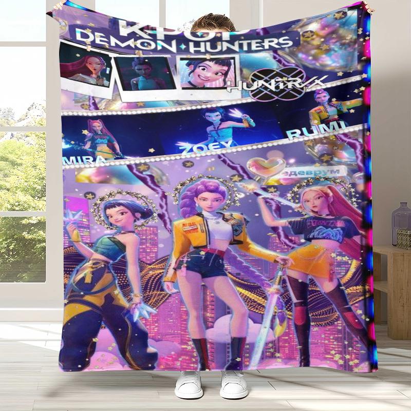 K-Pop Demon Hunters Golden Saja Boys Flannel Blanket,Ultra Soft Warm Plush Throw for Home Bedroom Bed Sofa Cover Office Picnic