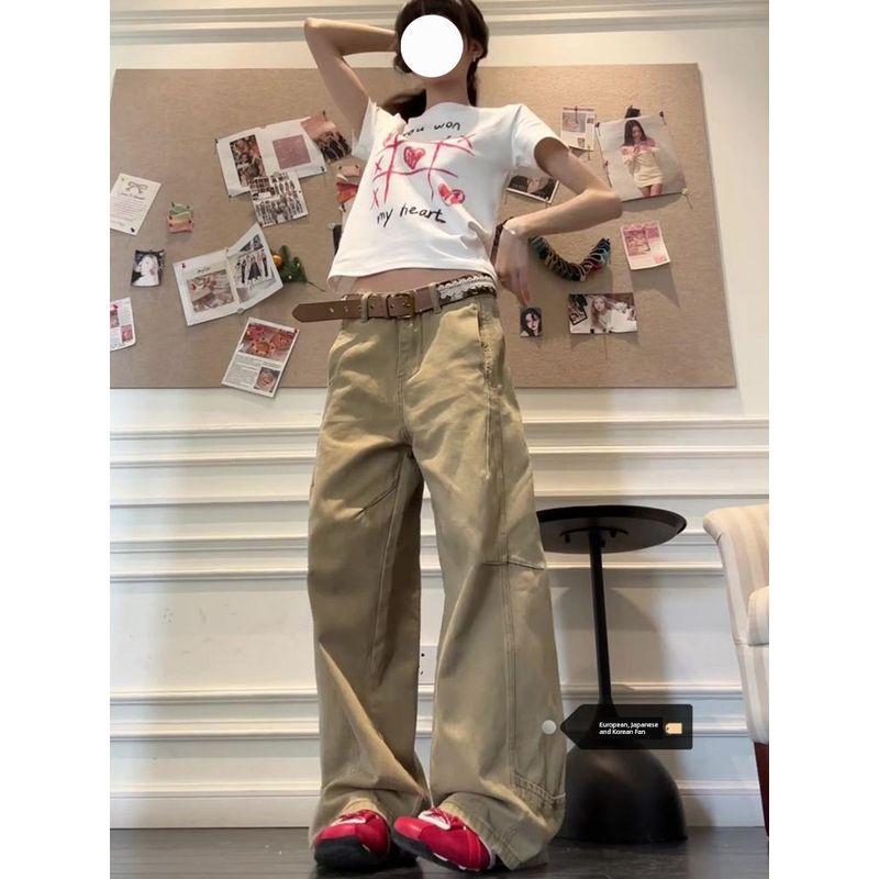 

Plus size Khaki Loose High Waist Wide Leg Jeans Women 2025 Summer New Commuter Loose Straight Pants Fashion Khaki Quality Edition] L