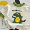 Summer Kids Cotton T Shirt Dinosaur Print Block Round Neck Short Sleeve Top For Boys And Girls