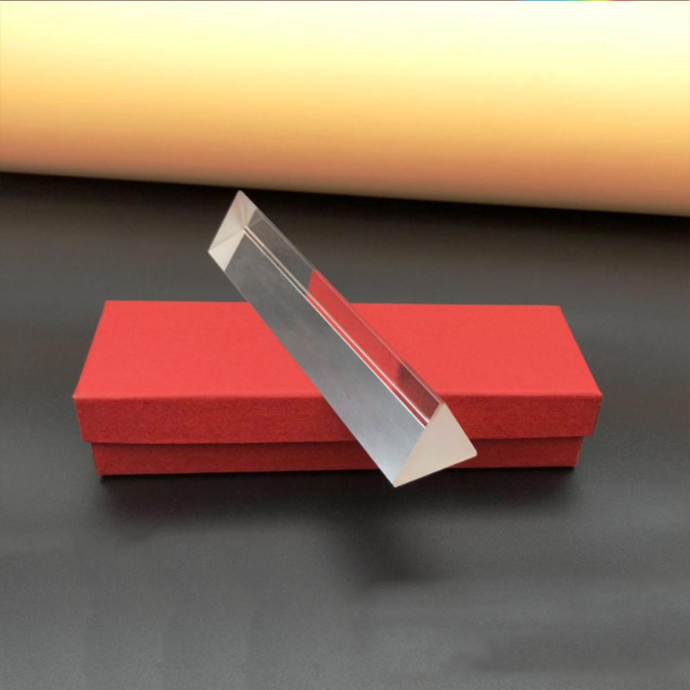 Optical Glass Rainbow Colored Triangular Photography Prism Transparent with Red Box