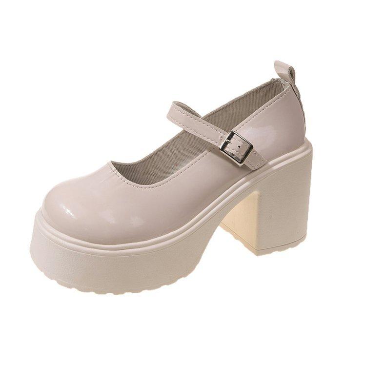 

White small fragrant style thick heel platform high heels women s 2025 new autumn and winter small Internet celebrity Mary Jane shoes 40
