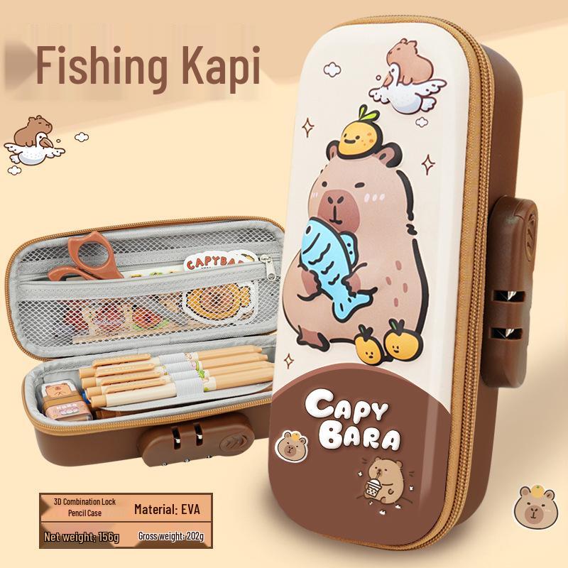 "Multifunctional Cartoon Password Lock Pencil Case for Boys - Large Capacity, 3D Design for Primary Students"