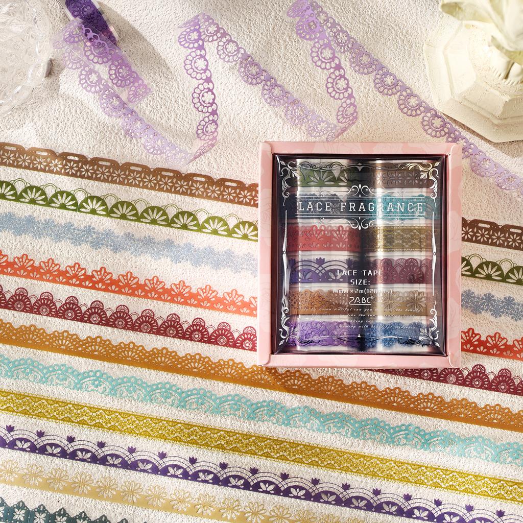 12 rolls/set satin dream series Kawaii lace border aesthetic masking tape DIY Scrapbooking Decor Journal Supplies
