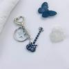 Guitar Pendant Keychain with Shimmering Stones Metal Keyring Sweet Cool Girls Key Chain Lightweight Jewelry for Bag