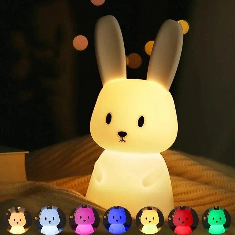 

LED Night Light Silicone Rabbit Touch Sensor Lamp Cute Animal Light Bedroom Decor Gift for Kid Baby Child Table Lamp Home Decor